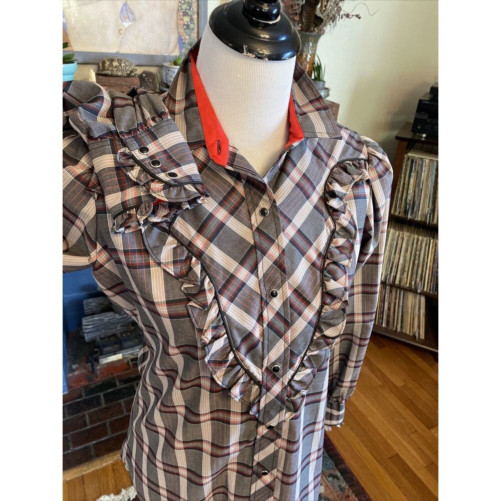 Plaid Ruffle Women's Blouse - Picture 5 of 14